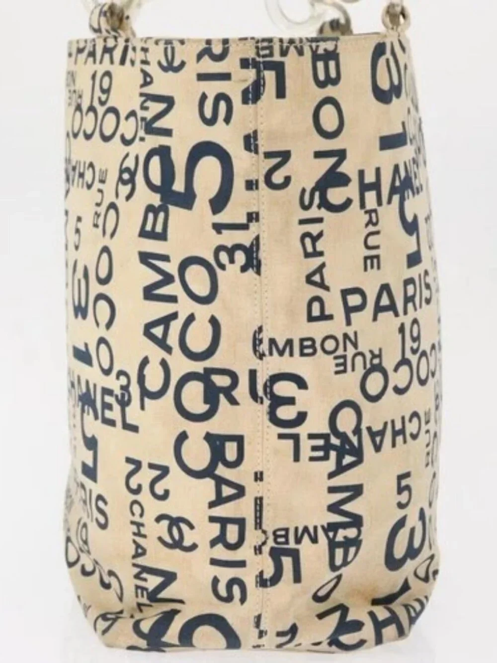 CHANEL By Sea Line Tote Bag Canvas Navy Beige CC Auth mr1854